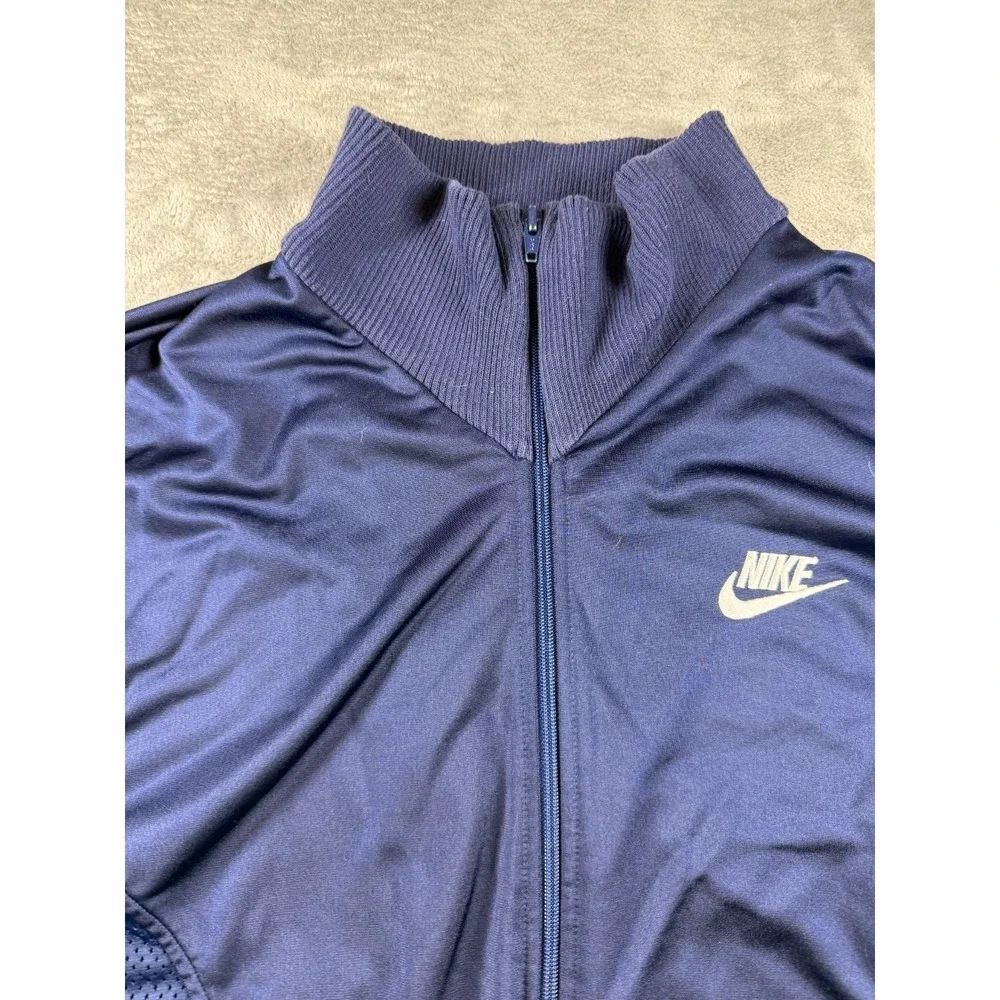 Vtg 80s 90s Nike Track Jacket XL Navy Full Zip Mesh Sleeve Warm Up